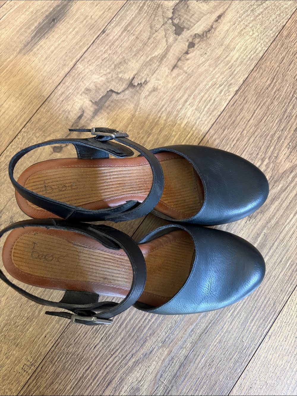 BOC Black Leather Mary Jane Slingback Flats